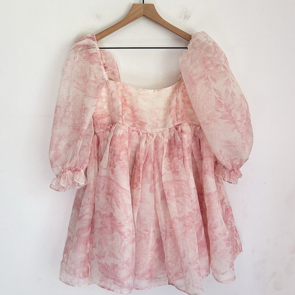 Selkie Puff Organza Mini Floral Dress Pink Size M - Picture 5 of 11